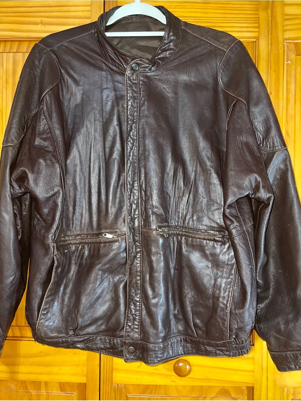 Men's Dark Brown Leather Bomber Jacket - Classic Casual
